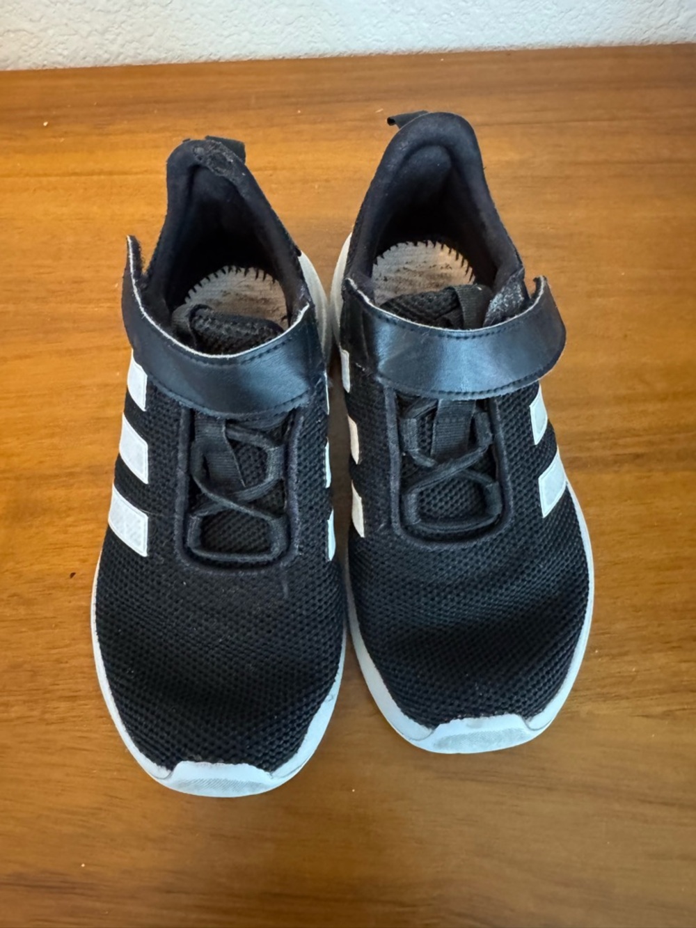 Kids Adidas Black Athletic Sneakers with White Stripes and Orange Accent 13k - Picture 2 of 3